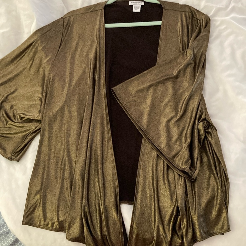 Cardigan-CHICOS Size 2, Dazzling subtle gold draped, for all occasions. Like new